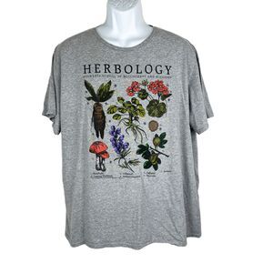 Harry Potter Shirt Men 2XL Gray Short Sleeve Herbology Flowers Plant Graphic Tee